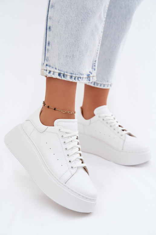 Kožené Tenisky model obuvi Dámske s platformou Zazoo N408S2 biela farba