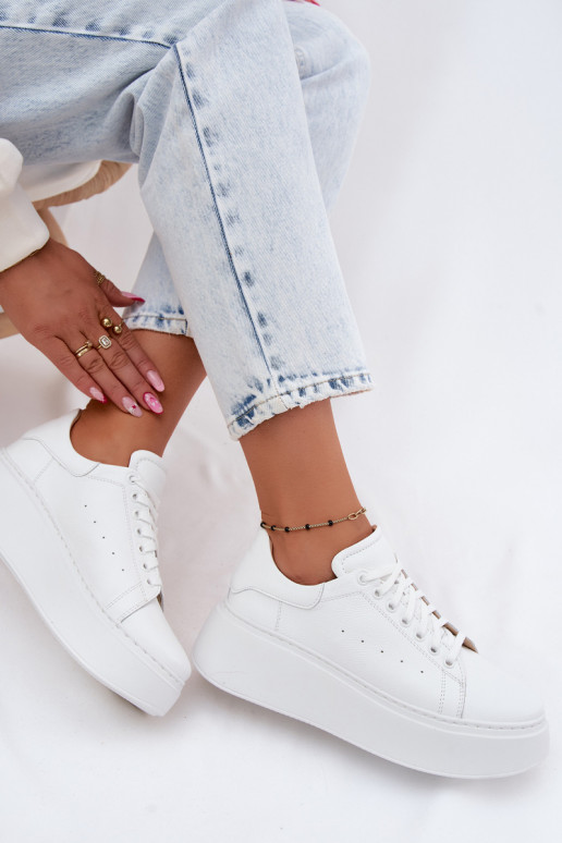 Kožené Tenisky model obuvi Dámske s platformou Zazoo N408S2 biela farba