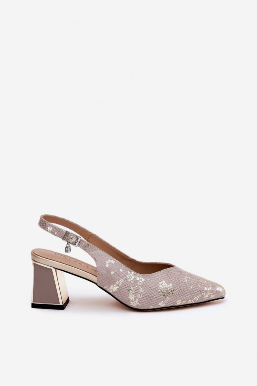 Kožené Dámske sandále na vysokom opätku Ze Szpiczastymi Noskami Vinceza 66733 zlato-strieborná farba