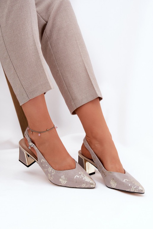 Kožené Dámske sandále na vysokom opätku Ze Szpiczastymi Noskami Vinceza 66733 zlato-strieborná farba
