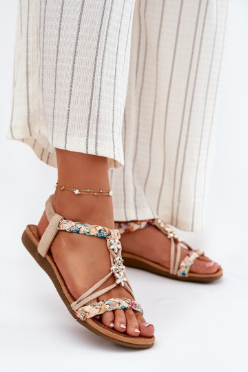 Dámske sandálePrzypinkami I Plecionymi Paskami béžová Nusoreth