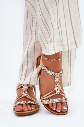 Dámske sandálePrzypinkami I Plecionymi Paskami béžová Nusoreth 2