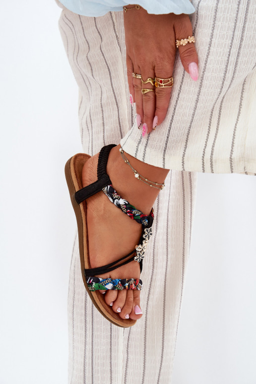 Dámske sandálePrzypinkami I Plecionymi Paskami čierna Nusoreth