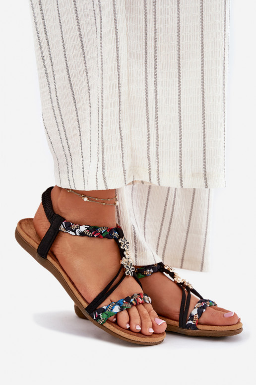 Dámske sandálePrzypinkami I Plecionymi Paskami čierna Nusoreth