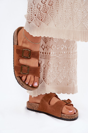 semišové papuče Zapnuté korkovej podrážke s prackami Hnedá farba Tavira