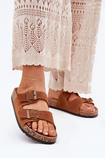 semišové papuče Zapnuté korkovej podrážke s prackami Hnedá farba Tavira 2