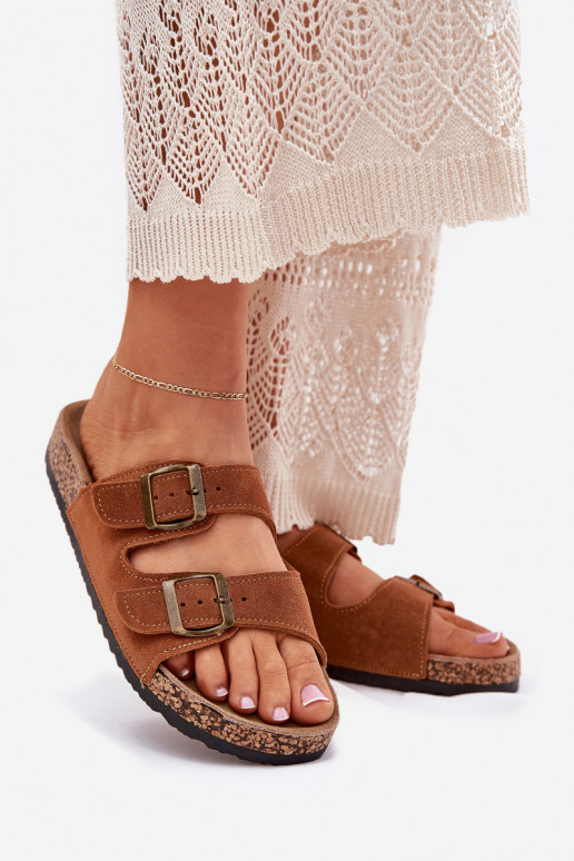 semišové papuče Zapnuté korkovej podrážke s prackami Hnedá farba Tavira