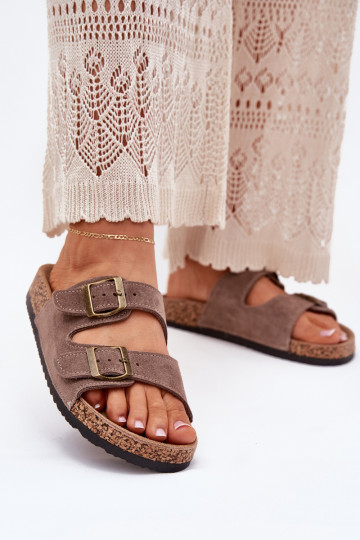 semišové papuče Zapnuté korkovej podrážke s prackami béžová Tavira