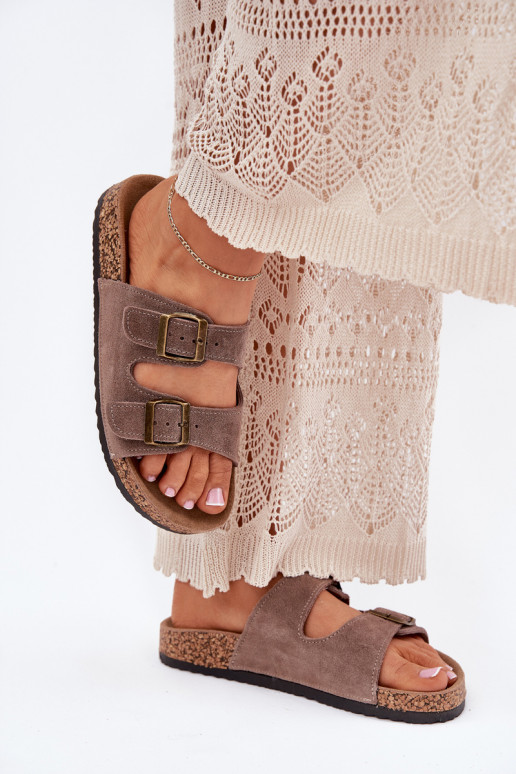 semišové papuče Zapnuté korkovej podrážke s prackami béžová Tavira