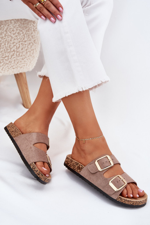 Dámske papučez eko semišuu zlatej farby s prackami béžová Vorella