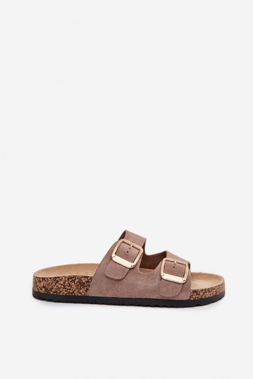 Dámske papučez eko semišuu zlatej farby s prackami béžová Vorella