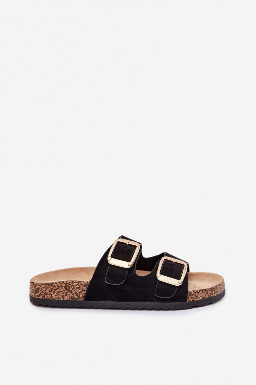 Dámske papučez eko semišuu zlatej farby s prackami čierna Vorella