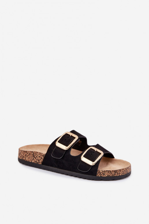 Dámske papučez eko semišuu zlatej farby s prackami čierna Vorella