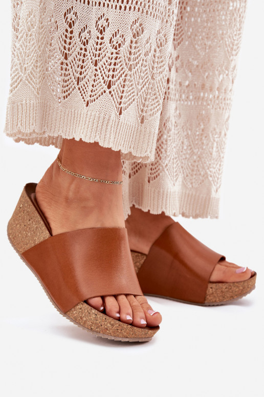 Zazoo 40291 Kožené papuče Dámske Zapnuté KorkoInym Koturnie Hnedá farba