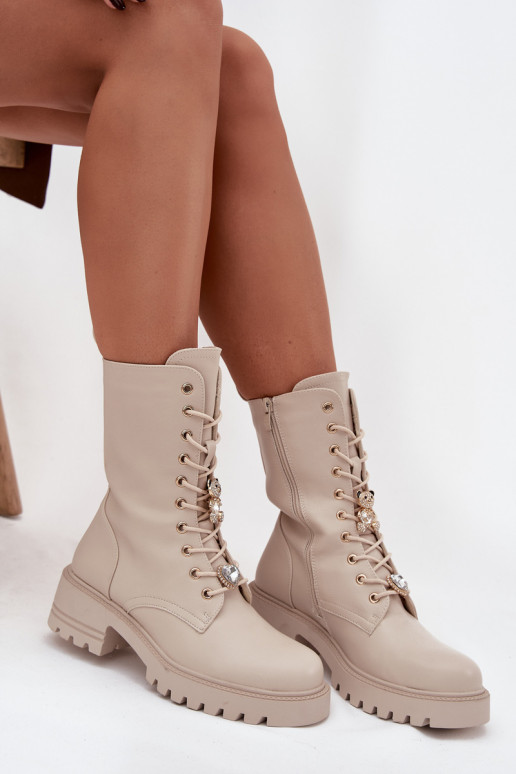 Pracovné členkové topánky DámskePrzypinkami plyšové medvede Srdiečka béžová Iravine