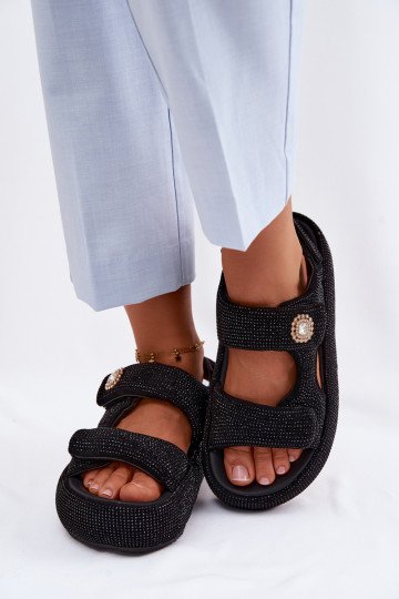 Zdobené Dámske sandále s platformou GOE TT2N4102 čierna 2