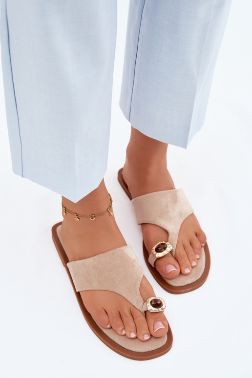 rovná sa Papuče Plážové šľapky Dámske S Ornatem Detalem béžová Fedira