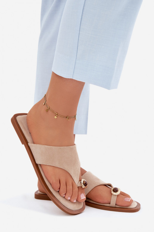 rovná sa Papuče Plážové šľapky Dámske S Ornatem Detalem béžová Fedira