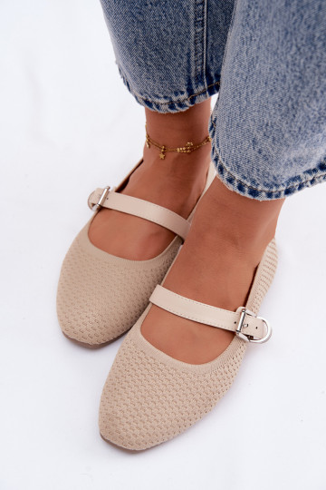 Látkové balerínky s popruhmi I s prackami béžová Jelisa