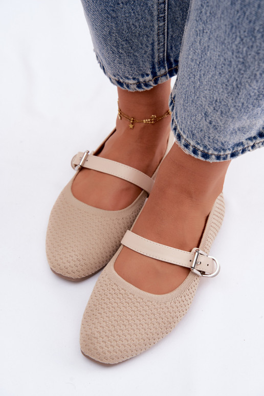 Látkové balerínky s popruhmi I s prackami béžová Jelisa