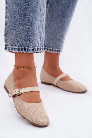 Látkové balerínky s popruhmi I s prackami béžová Jelisa 2
