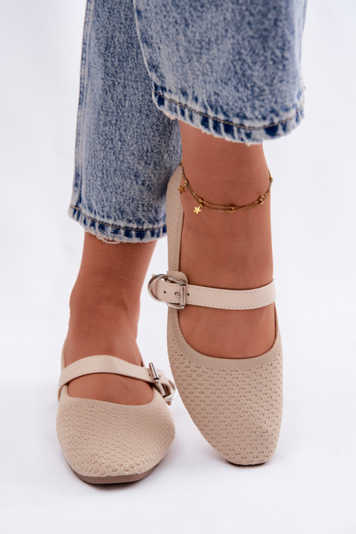 Látkové balerínky s popruhmi I s prackami béžová Jelisa