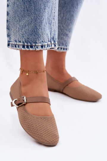 Látkové balerínky s popruhmi I s prackami khaki farby Jelisa 2