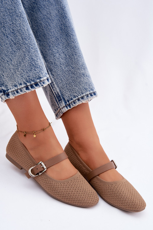 Látkové balerínky s popruhmi I s prackami khaki farby Jelisa