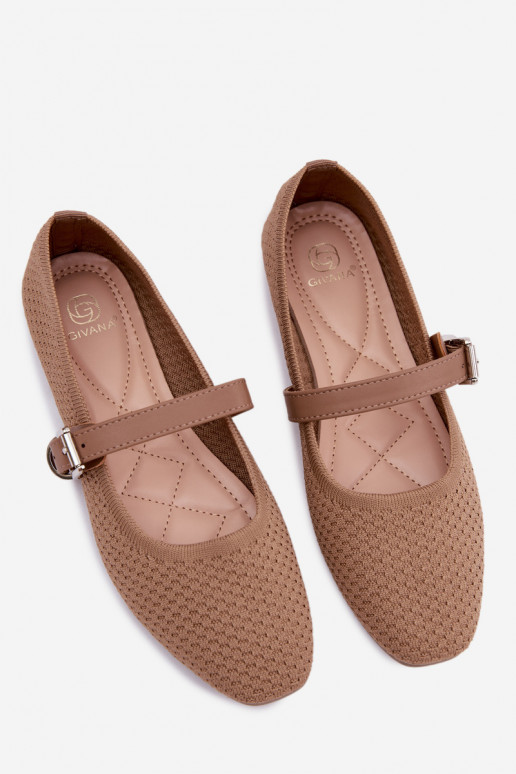 Látkové balerínky s popruhmi I s prackami khaki farby Jelisa