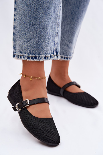 Látkové balerínky s popruhmi I s prackami čierna Jelisa