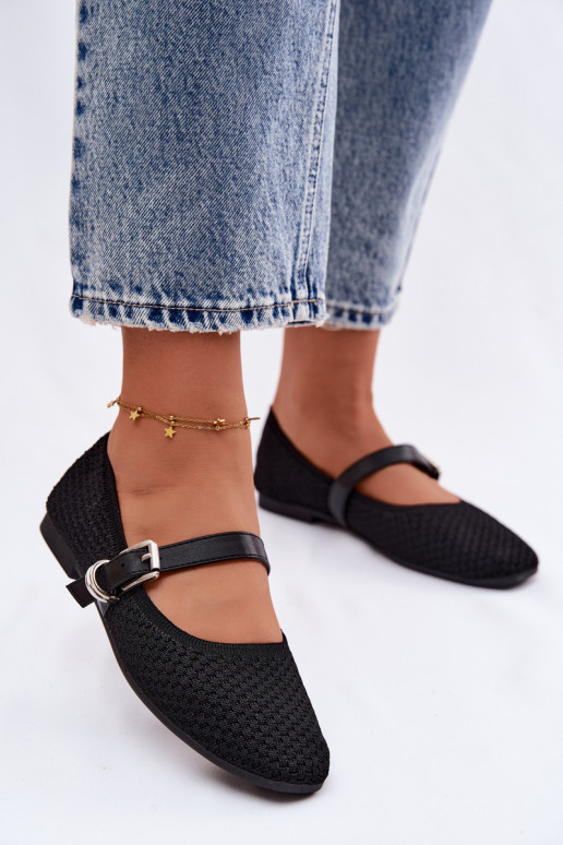 Látkové balerínky s popruhmi I s prackami čierna Jelisa