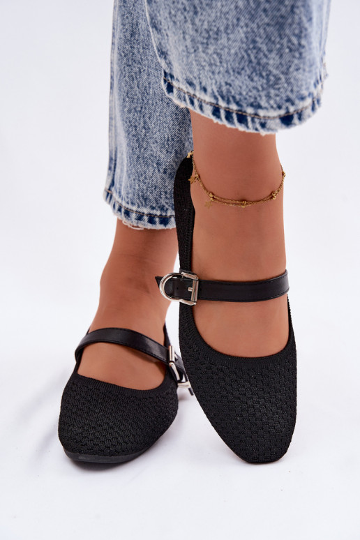 Látkové balerínky s popruhmi I s prackami čierna Jelisa