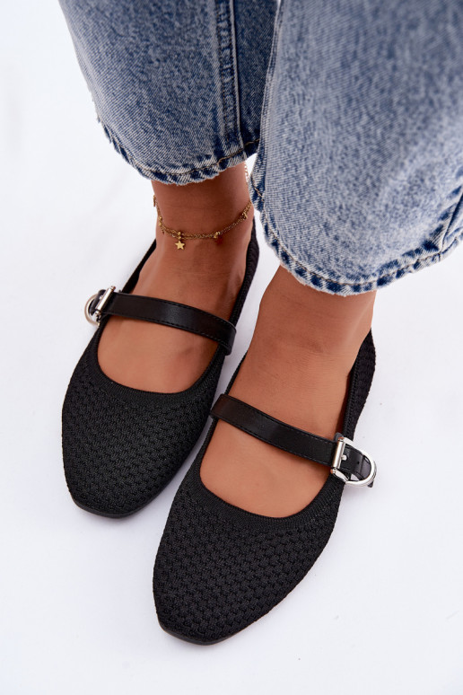 Látkové balerínky s popruhmi I s prackami čierna Jelisa