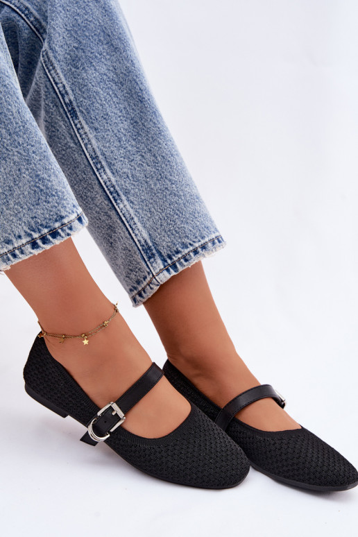 Látkové balerínky s popruhmi I s prackami čierna Jelisa