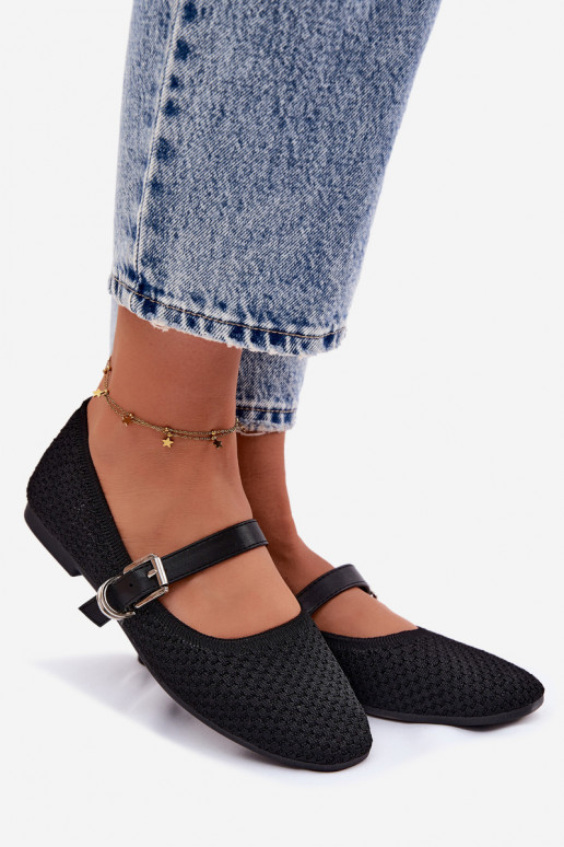 Látkové balerínky s popruhmi I s prackami čierna Jelisa