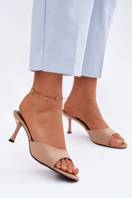 Dámske papuče s tenkými podpätkami materiál béžová Selmira