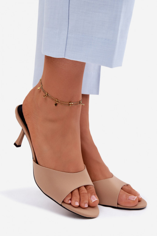 Dámske papuče s tenkými podpätkami materiál béžová Selmira