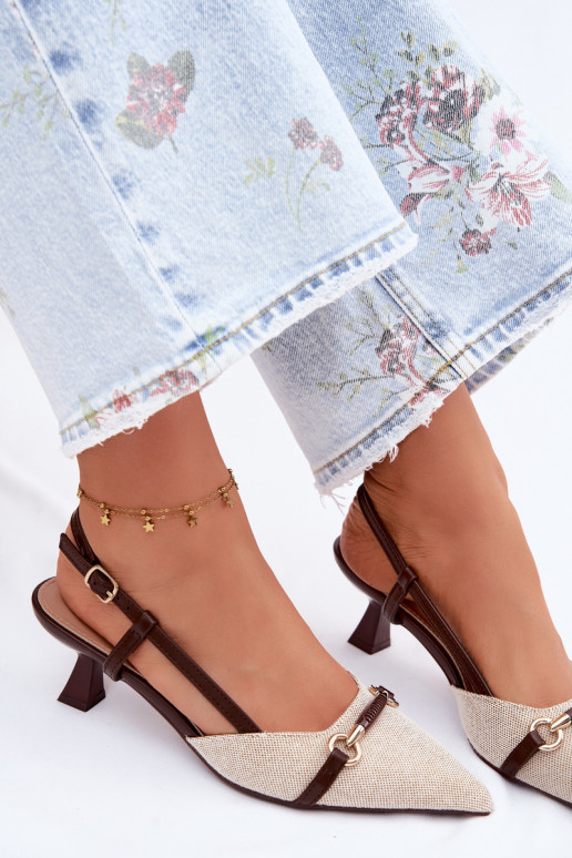 Dámske sandále s podpätkami Ze Szpiczastymi Noskami hnedá-béžová Felessa