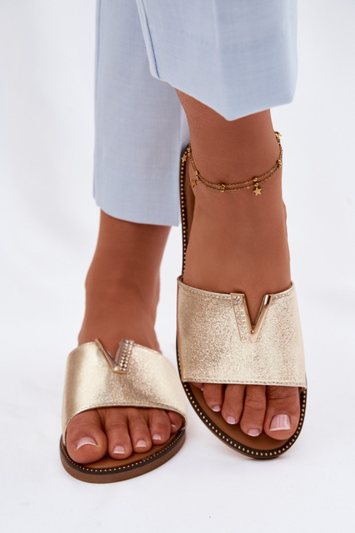 Papuče Dámsky byt S Ornatem Detalem V zlatej farby Nelmira