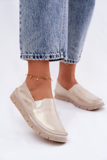 Dámske topánky Máciejka Trvalý model Kožené 03512-25 zlatej farby Przecierany