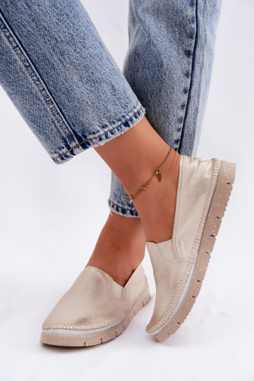 Dámske topánky Máciejka Trvalý model Kožené 03512-25 zlatej farby Przecierany 2