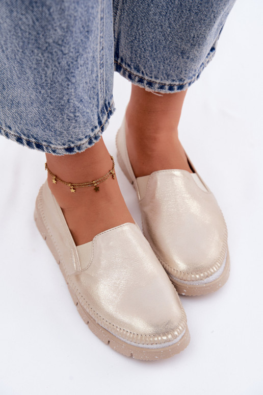 Dámske topánky Máciejka Trvalý model Kožené 03512-25 zlatej farby Przecierany