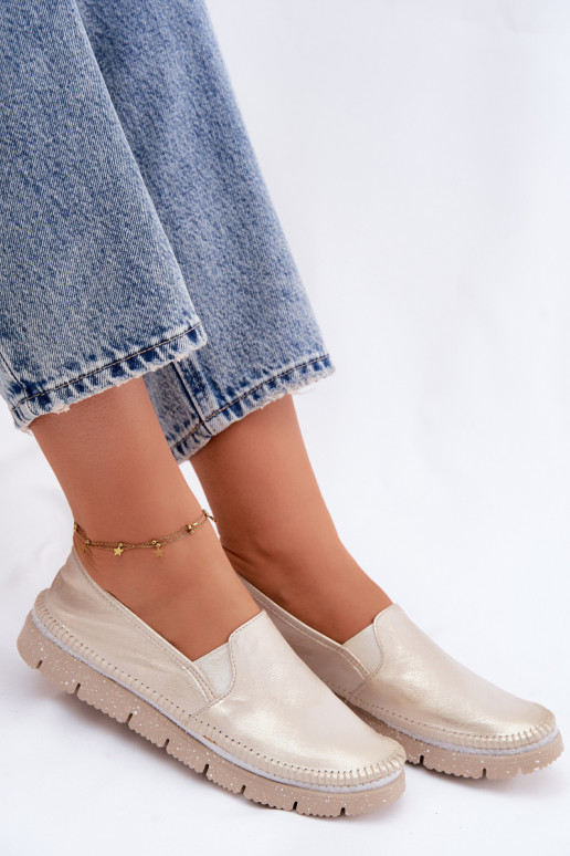 Dámske topánky Máciejka Trvalý model Kožené 03512-25 zlatej farby Przecierany