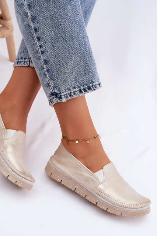 Dámske topánky Máciejka Trvalý model Kožené 03512-25 zlatej farby Przecierany