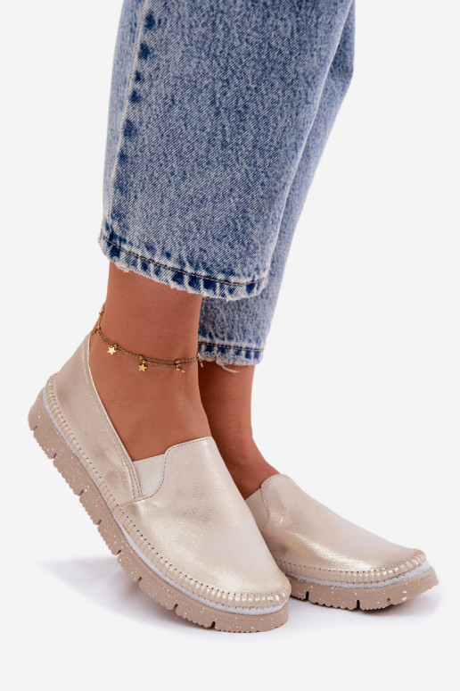 Dámske topánky Máciejka Trvalý model Kožené 03512-25 zlatej farby Przecierany