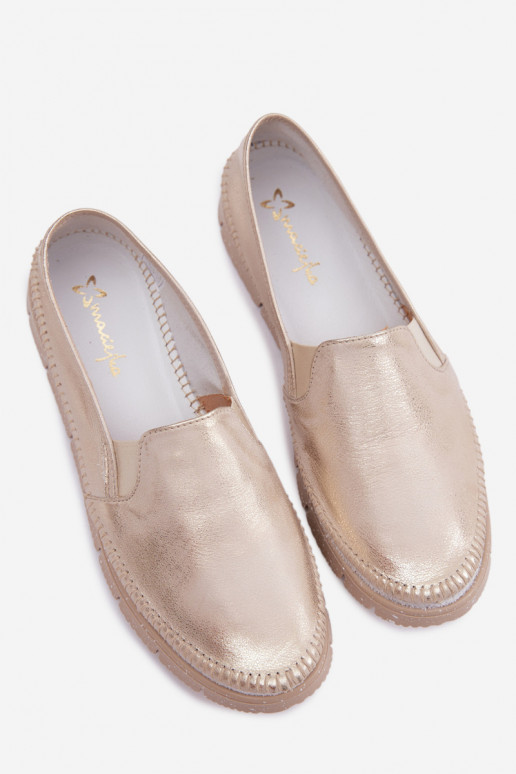 Dámske topánky Máciejka Trvalý model Kožené 03512-25 zlatej farby Przecierany