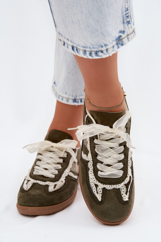 Tenisky model obuvi Dámske s čipkou zelená farba Ilrene