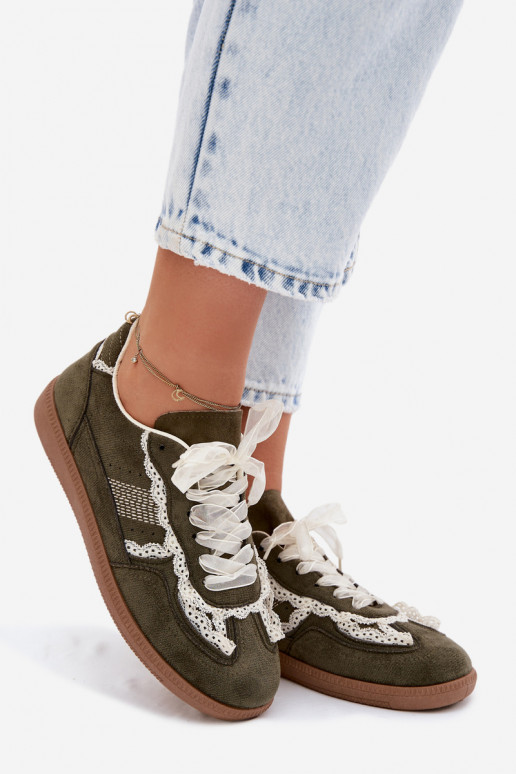 Tenisky model obuvi Dámske s čipkou zelená farba Ilrene