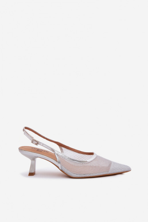 Sieťovina sandále Zapnuté Smukłym Obcasie strieborná farba Calora