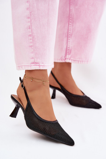 Sieťovina sandále Zapnuté Smukłym Obcasie čierna Calora